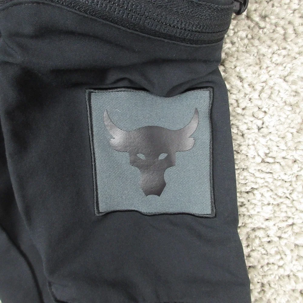 Under Armour Project Rock Pants Mens Small Black UA Woven Cargo Performance Bull